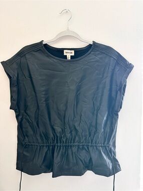 Open Edit Black Short-Sleeve Drawstring Peplum Top